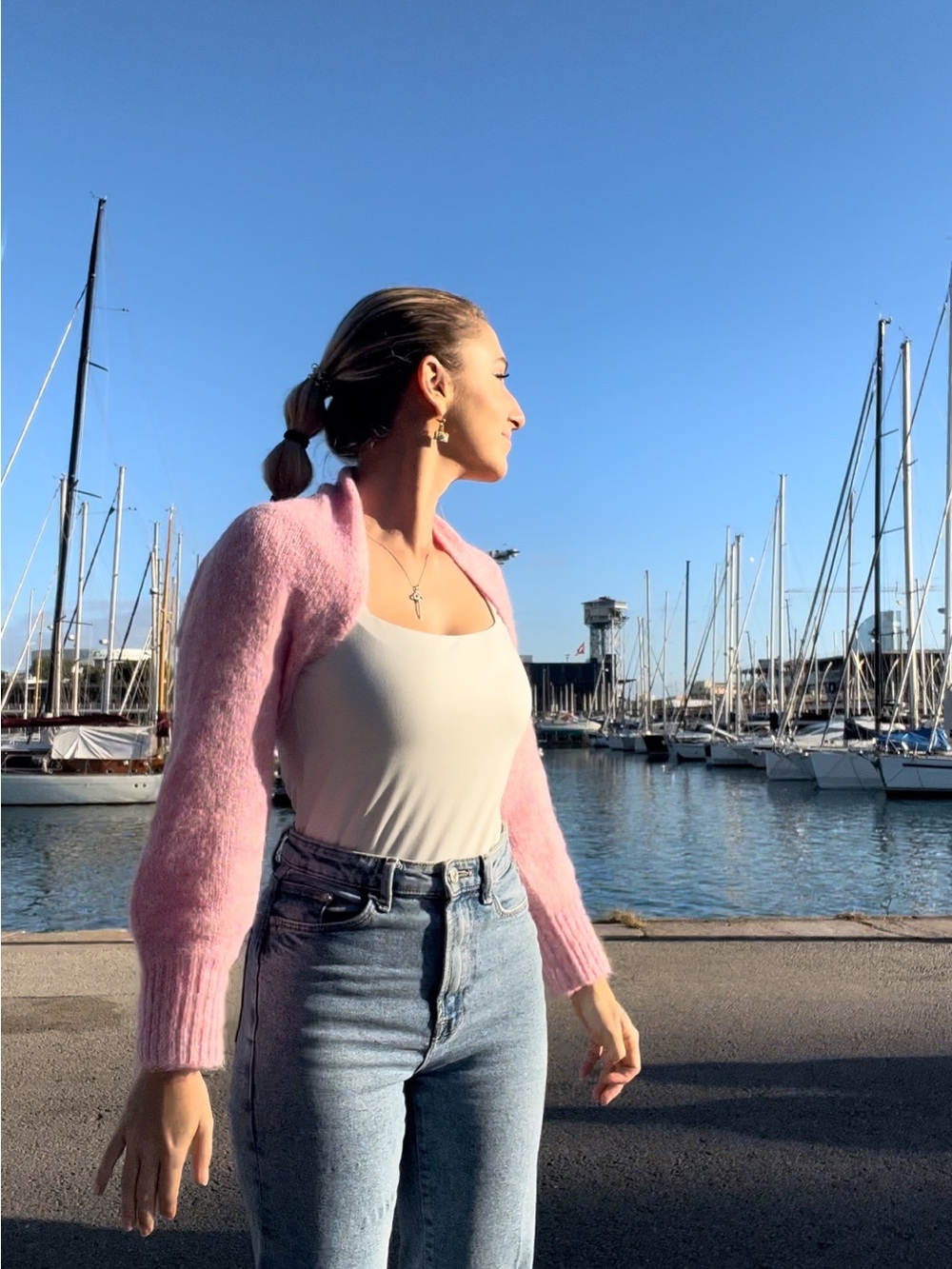 Free People Pink Cropped Knit Bolero Sweater